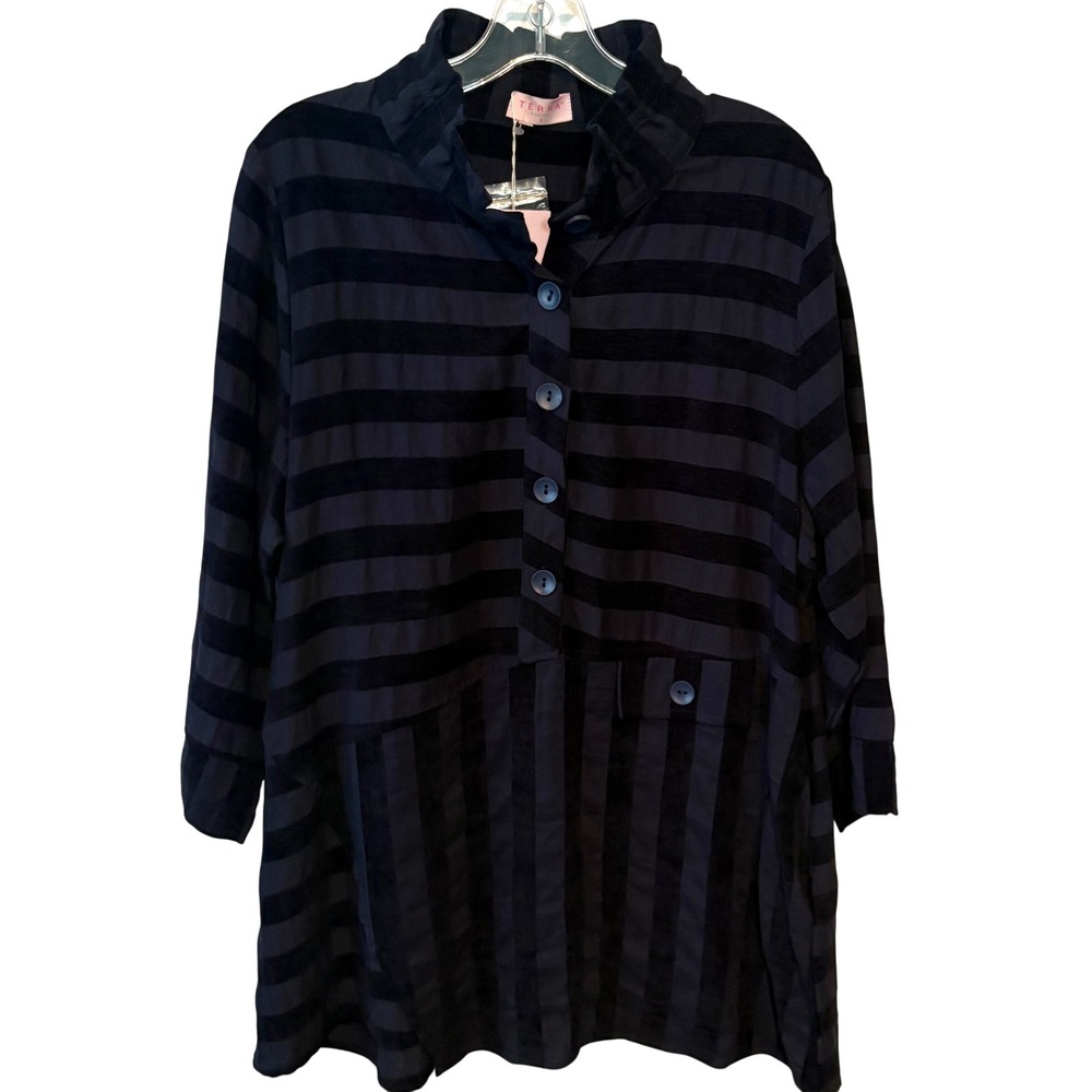 NWT Terra SJ Apparel Navy Striped Arty Popover Tunic Top in Size S